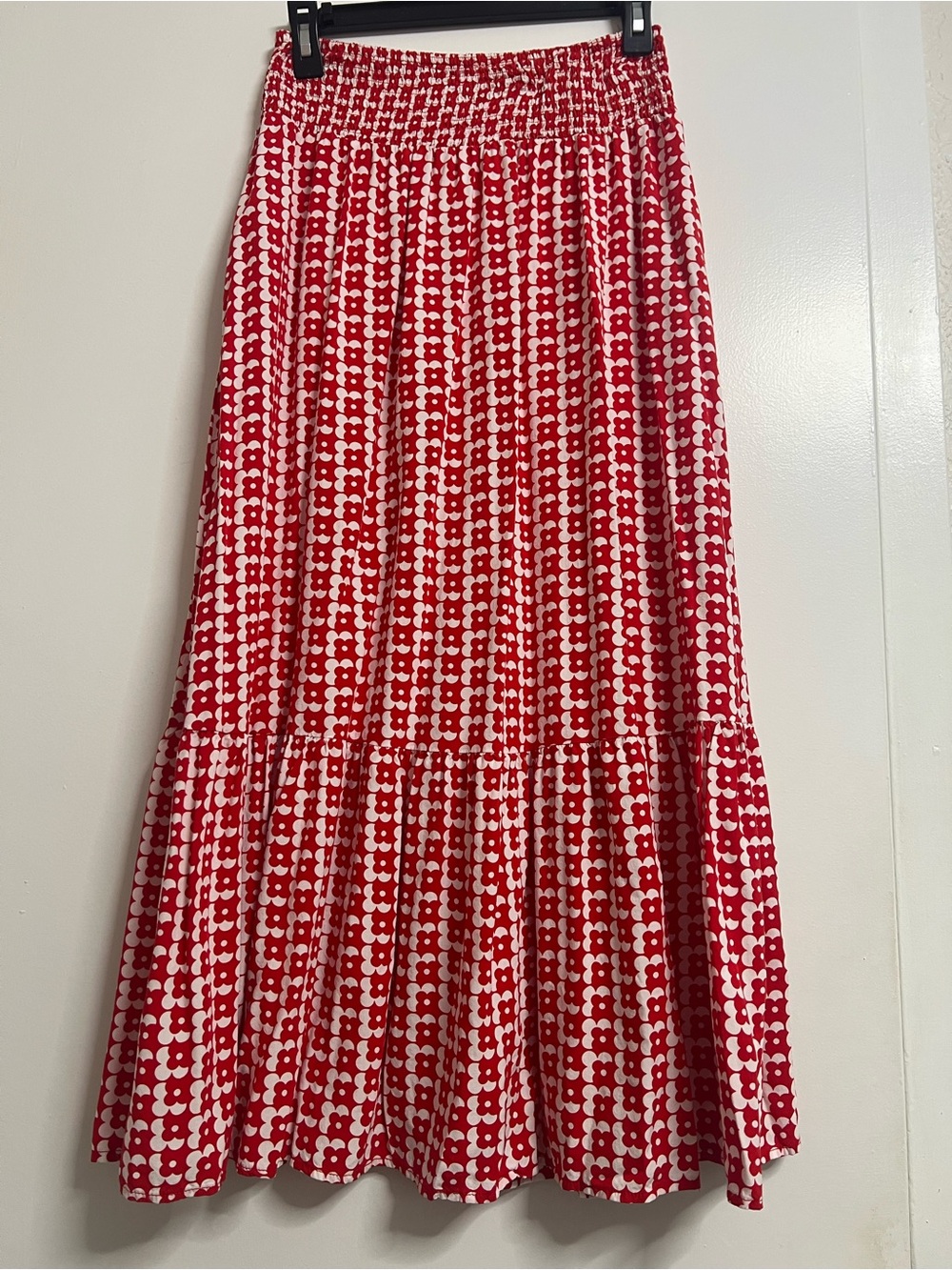 Women’s Red and White Tiered A-Line Maxi Skirt